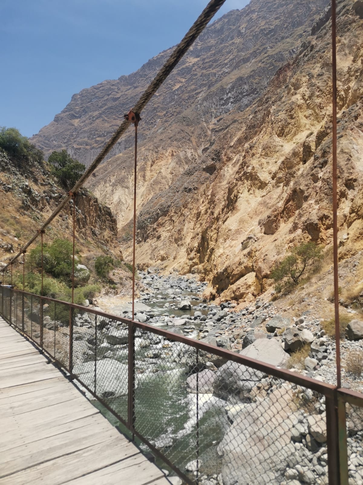 The wobbly narrow bridge at the bottom of the canyon.